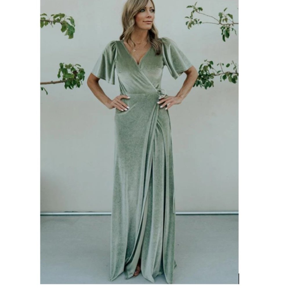 Baltic Born Meghan Sage Velvet Wrap Maxi Dress